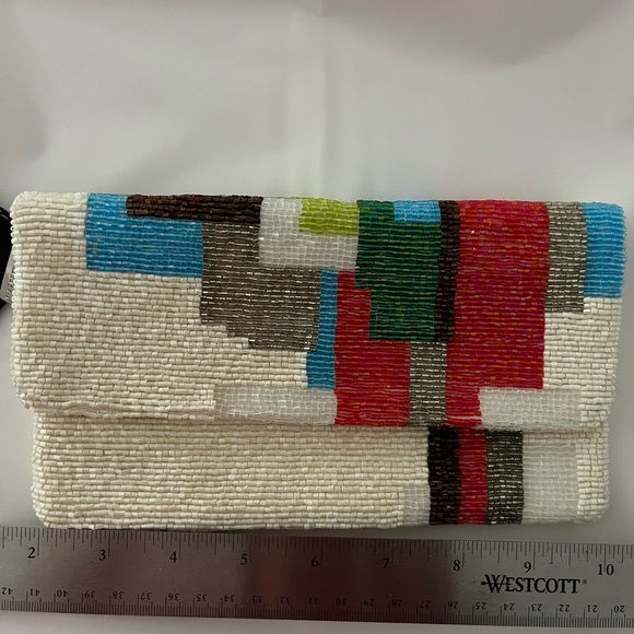 BCBG Maxazria Multicolour Beaded Clutch Purse Handbag, Ivory & Colors, NWT - Picture 14 of 16